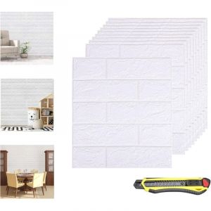 Ersandy - 10 Pi&egrave;ces Papier Peint Brique 3D, Adhesif Imitation Brique Blanc Stickers Muraux, &Eacute;tanche pour D&eacute;coration, Bricolage panneau mural