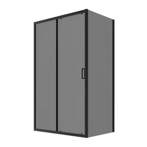 Cabine de douche 80x140 cm Porte coulissante et paroi fixe Profilés aluminium Verre opaque noir 6mm fumé h190 - Réversible Mod. Lipari