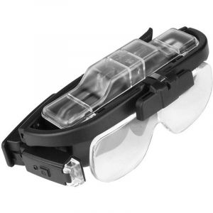 Lunette Loupe Eclairante LED 2 Lumi&egrave;res, Loupe Serre-T&ecirc;te pour Lecture Pr&eacute;cision Travail Horloger Malvoyant Main Llibre