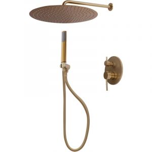 Système de douche rétro encastré avec pommeau de douche, mitigeur de douche, douche à effet pluie, pommeau de douche en laiton doré