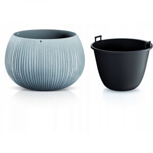 Prosperplast - Beton Bowl Pot de fleurs en plastique 2 en 1 avec pot rond en couleur ciment 19,5 (Hauteur) x 29 (Profondeur) x 29 (largeur) cm
