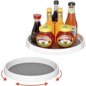 2 Pi&egrave;ces Plateau Tournant en Plastique pour Epices, Rotatif &agrave; 360&deg;Plateau Tournant Epices Rangement Rond, Etagere a Epices Plateau Pivotant, Plateau