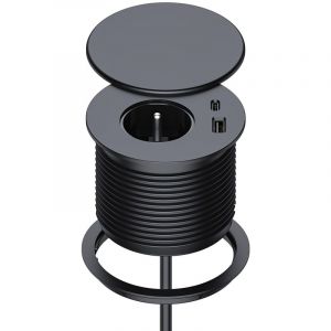 Bloc Prise Encastrable, Multiprise Encastrable avec 1 Prise, 1 Port USB C, 1 Port USB A, 80 mm de Diam&egrave;tre, 1,5M de C&acirc;ble, Prise Bureau pour la