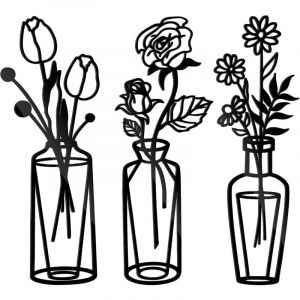 Lntyq - Décoration Murale en Métal Fleur 3 Pièces Sculpture Murale Metal Noir Art Mural en Métal Minimaliste Décoration Murale en Fil de Fer, Thème