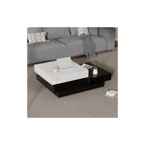 Table basse haute brillance, table basse pivotante, panneaux de particules, pour appartement, salon, noir et blanc