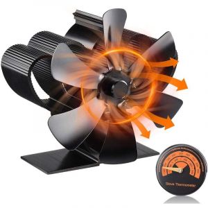 Ventilateur Poele &agrave; Bois, Ventilateur Chemin&eacute;e Aliment&eacute; &agrave; la Chaleur, 6 Pales Silencieux Ventilateur de Po&ecirc;le pour Chemin&eacute;e Tuyau/Po&ecirc;le &agrave;