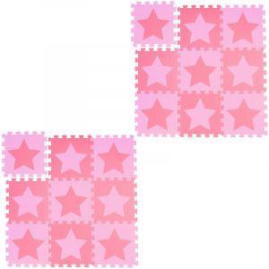 Relaxdays - Tapis de jeu, lot de 18 pièces de puzzle, étoiles, mousse eva, sans polluants, 91x91 cm par carré, 1,6 m², enfants, rose