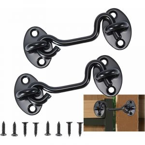 Crochet Cabine 2 Pi&egrave;ces,Crochet Fermeture Porte,Serrure &agrave; Crochet de Porte en Acier InoxydabNoir,Avec Vis de Montage,Pour Fen&ecirc;tre,Porte de