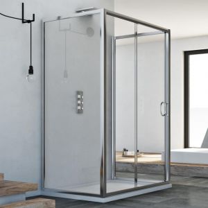 Cabine de douche en forme U coulissante verre transparent h 185 mod. Replay Trio 1 porte 70x150x70 cm