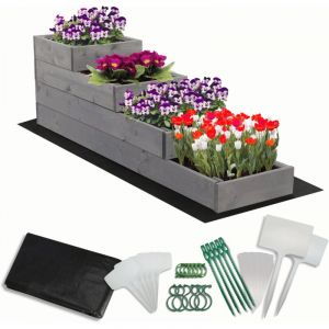MODO24 Carr&eacute; potager sur&eacute;lev&eacute; en bois, 4 niveaux en cascade, 36x30x120 cm, jardin/terrasse, kit jardinier inclus, gris impr&eacute;gn&eacute;