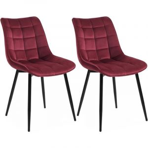 Lot de 2 Chaises de salle &agrave; manger Woltu Chaise de cuisine, Si&egrave;ge en velours, Pieds en m&eacute;tal, Bordeaux