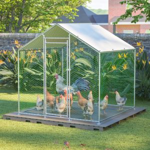 Enclos Poulailler 4 m&sup2; avec Toit Imperm&eacute;able,Acier Galvanis&eacute;,Anti UV,Parc Grillag&eacute; 2x2x2m pour poules,lapins et autres petits animaux