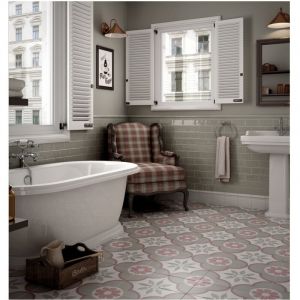 Carrelage gr&egrave;s c&eacute;rame effet carreau de ciment CAPRICE DECO PASTEL FLOWER 20x20cm 20x20 cm Vert Pastel - Mat - bo&icirc;te de 1 m2