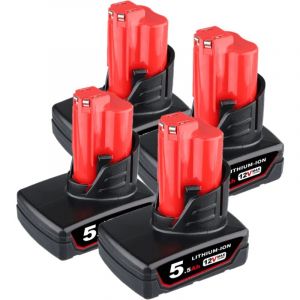 Pdstation - 4x 12V 5.5Ah Li-ION M12B5 Batterie pour Milwaukee M12 M12B 48-11-2411 48-11-2420 48-11-2401 48-11-2402 M-12 M12 Outils de Batterie
