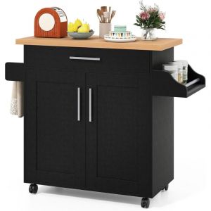 GOPLUS Desserte &agrave; Rouletttes Cuisine, 111 x 40 x 90 CM, Desserte Cuisine en Bois avec Grand Placard, &Eacute;tag&egrave;re 2 Niveaux R&eacute;glable et 1 Tiroir, Support