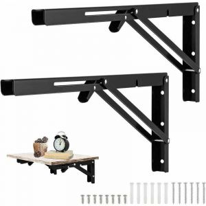 2 Pi&egrave;ces Equerre Rabattable Murale Noir, 500 x170mm Support Console Pliable Equerre, &Eacute;querre Pliante Charge Lourde, Supports &Eacute;querre &Eacute;tag&egrave;re Pliante