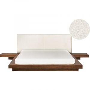 Lit Japonais Tête de Lit Bouclé avec 2 Tables de Nuit 160 x 200 cm Marron Zen