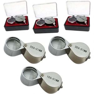 3 Pi&egrave;ces 10X / 20X / 30X Loupe de Bijoutier Verre Diamant Loupe M&eacute;tal Rond Corps Bijoutiers Loupe pour les Yeux Loupe Loupe 21mm Diam&egrave;tre de la