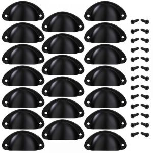 Poign&eacute;e de Tiroir Bouton Porte Coquille Poign&eacute;e en Forme de Coquille D&eacute;coration Porte Meuble Tiroir Armoire Placard avec Vis 20 Pi&egrave;ces Noir