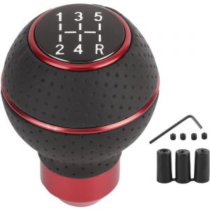 5 Vitesse Pommeau Levier de Vitesse, B&acirc;ton de Pommeau de Levier de Vitesse en Alliage D'aluminium et Accessoire D'automobiles Manuel en Cuir (Rouge)