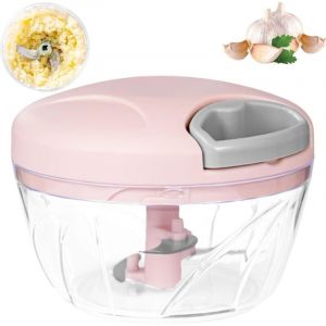 Hachoir Oignon Manuel, Presse Ail de 3-Lames, Pour Oignon Salade,Pesto, Persil, Saucisson/Machine &agrave; Couper Noix, Vanille, Aliments pour B&eacute;b&eacute;s (Rose)