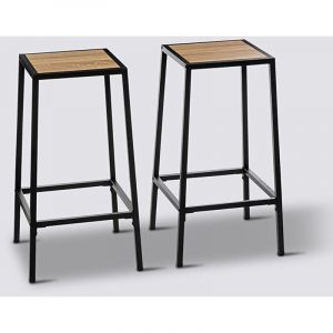 Lot de 2 tabourets de bar, tabouret hauts en bois coloris naturel et fer noir - longueur 32 x Profondeur 32 x Hauteur 71,50 cm Pegane