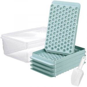 Mini bacs &agrave; gla&ccedil;ons, lot de 4 bacs &agrave; gla&ccedil;ons (4 bacs bleus, bo&icirc;te &agrave; gla&ccedil;ons et pelle &agrave; glace) pour boissons fra&icirc;ches, caf&eacute;, jus (4 bacs &agrave; gla&ccedil;ons et