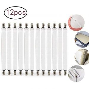 Basetbl - Tendeur De Draps Réglable, Tendeur De Draps Élastique 12 Pièces, Tendeur De Draps Blanc, Tendeur De Draps Avec Clips Métalliques, Pour Drap