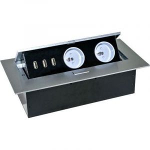 Orno Bloc escamotable argent&eacute; avec prises et USB