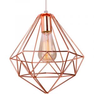 E27 Lustre Suspension Industrielle Moderne Lampe Suspension Forme Diamant Luminaire Plafonnier Int&eacute;rieur &Oslash;26CM Rose - 1Pcs