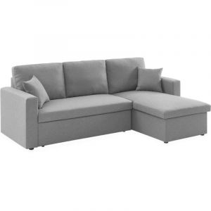 Sweeek - Canapé d'angle convertible réversible compact 3 places en tissu. l 213.5 x p 136.5 x h 83cm. avec coffre de rangement Polyester Gris clair
