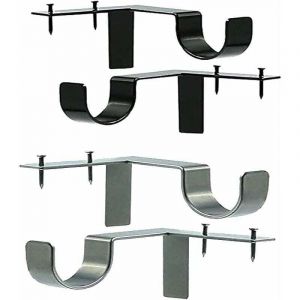 4 PCS Support Tringle Rideaux Sans Percage,Support Mural R&eacute;glable pour Tringle &agrave; Rideau Fixations Barre &agrave; Rideaux Accessoire Argent Noir en M&eacute;tal