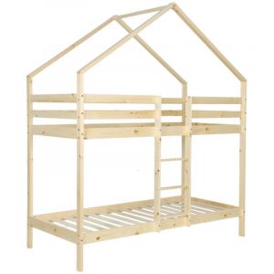 Lit enfant superpos&eacute; cabane 90 x 190 cm pin naturel sommier &agrave; lattes inclus - Roya