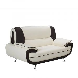 Mobilier Deco &ndash; Canap&eacute; 2 places en simili cuir blanc et noir &ndash; Pieds chrom&eacute;s &ndash; Design moderne pour salon &ndash; Dimensions optimales pour petits espaces