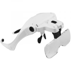 5 lentilles 1.0X-3.5X support r&eacute;glable bandeau lunettes Loupe avec 2 lumi&egrave;res LED outil de Loupe de lunettes