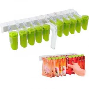 Etagere a Epices Murale, Presentoir a Epice Sans Perçage Support Epices Cuisine Suspendue Pour Paquets d'épices Avec 10 Clips De Fermeture, Pivotant