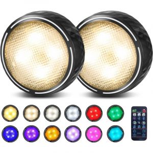 Veilleuse à pile, RGBW Lampe LED sans fil, Lampe Spot LED, Lampe d'armoire pour pour Penderie/Placard Étagère/Entrée/Cuisine/Passage [Lot de 2 Noir]