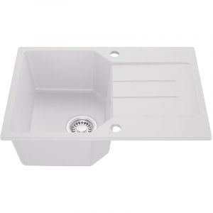 Anycee Max &Eacute;vier en granit 65 x 45 cm - &Eacute;vier en granit de haute qualit&eacute; avec &eacute;gouttoir et fonctionnement silencieux, blanc