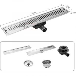 Trywise Grille de Douche Inox 304 10x80cm, Drain de Sol Salle de Bain avec Entrée Latérale et Siphon Plastique, Évacuation Linéaire Anti-odeurs pour