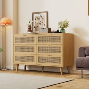 Redom - Commode à 6 tiroirs, buffet à tiroirs en bois, commode à tiroirs avec poignées en métal, pour chambre à coucher, salon, bureau, buffet haut