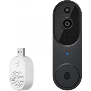 Sonnette vid&eacute;o sans fil avec vision nocturne 1080p, d&eacute;tecteur de mouvement, sonnette de porte r&eacute;sistante aux intemp&eacute;ries avec alarme annulaire, audio