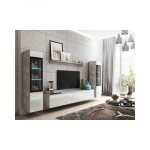 Bratex - Ensemble de meubles de salon vera ii, ensemble de meubles de salon, &eacute;clairage led inclus, couleur b&eacute;ton/blanc brillant
