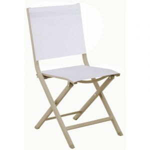 Chaise pliante - thema - Aluminium époxy sand - Toile tpep chiné blanc - Proloisirs