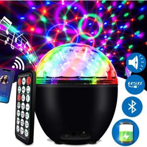 Boule Disco Led 16 Couleurs Lumiere Disco &Eacute;clairage de Discoth&egrave;que Lampe de Sc&egrave;ne Lumiere avec Bluetooth T&eacute;l&eacute;commande et C&acirc;ble USB Boule de Lumiere