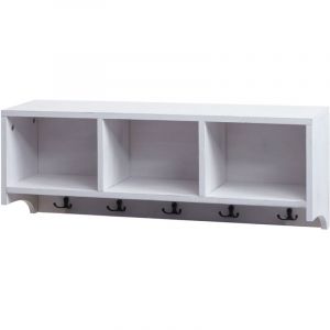 HHG - jamais utilis&eacute;] &Eacute;tag&egrave;re murale 412, portemanteau mural &Eacute;tag&egrave;re, 3 compartiments de rangement 5 crochets 30x80x20cm bois, blanc, shabby