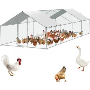 Mophorn - vevor Grand poulailler en metal avec enclos, 3x7,83x1,99 m, enclos de poules avec couverture poulailler a toit en pointe verrou de securite