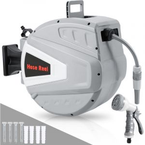 Randaco D&eacute;vidoir mural automatique 30m - Enrouleur de tuyau arrosage enrouleur automatique - pivotement 180&deg;- pistolet arrosage raccord tuyau support
