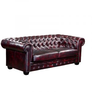 Vente-unique - Canap&eacute; chesterfield 3 places brenton 100% cuir de buffle - Bordeaux