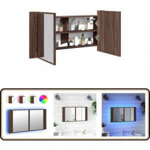Vidaxl - Armoire &agrave; miroir &agrave; led de bain ch&ecirc;ne marron 90x12x45 cm - Armoire &agrave; Miroir - Miroir Lumineux - &Eacute;clairage Led - Meuble Salle De Bain