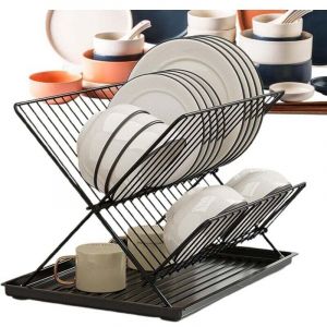 &Eacute;gouttoir pliable - Bac de r&eacute;cup&eacute;ration d'eau amovible - &Eacute;gouttoir de cuisine pliable pour couverts, assiettes et vaisselle, &eacute;gouttoir &agrave; 2 niveaux